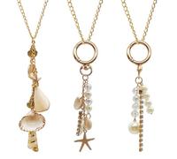 lyfLux Ensemble de décoration de voiture bohème à suspendre avec breloques en forme de coquillages et perles et étoiles de mer, chaîne dorée pour rétroviseur, sac, sac à dos, décoration de chambre ou