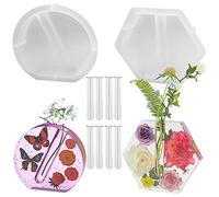 LyfLux Lot de 2 grands moules en silicone pour vase en résine époxy, pots hexagonaux et semi-circulaires avec 8 tubes, pour la conservation des fleurs, la culture hydroponique, les mariages