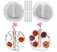 lyfLux Lot de 2 moules en silicone pour vase en résine époxy, pots polygonaux et elliptiques avec 8 tubes, pour la conservation des fleurs, la culture hydroponique, la décoration de mariage, la