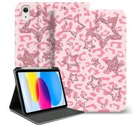 Lyforaz Coque pour iPad 11{^>e<^} (A16) 11" 2025/10e génération 11" 2022, imprimé léopard Y2k, étoiles, chic, élégant, esthétique, coque de protection avec porte-crayon, antidérapante, anti-choc, rose