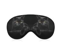 Lyfthologen Masque pour les yeux en tissu lisse, motif chat noir, masque de sommeil avec bandeau réglable pour homme et femme