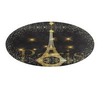 Lyfthologen Petit tapis rond en flanelle 90 x 90 cm - Motif Tour Eiffel - Tapis de sol antidérapant pour chambre à coucher, salon, décoration