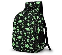 Lyfthologen Sac à dos amusant Corgi avec poches pour randonnée, camping, voyage, Green Alien Moon UFO., One Size