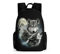 Lyfthologen Sac à dos avec poches pour randonnée, camping, voyage - Motif chat noir, Trois loups et lune, 42x30.5cm