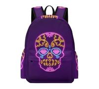 Lyfthologen Sac à dos de style ancien chien de berger anglais, sac à dos décontracté pour l'extérieur, le sport, les voyages, Crâne violet fluo, 42 x 30 x 15 cm