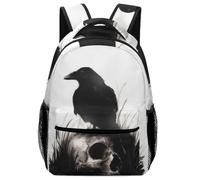Lyfthologen Sac à dos décontracté en tissu Oxford durable avec roses en forme de cœur pour garçons, filles, voyage, sport, Crâne de corbeau pour Halloween, One Size