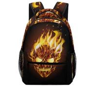 Lyfthologen Sac à dos décontracté en tissu Oxford durable, motif chat mignon, sac à dos pour garçons, filles, voyage, sport, Tête de mort avec flamme, One Size