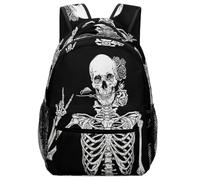 Lyfthologen Sac à dos décontracté en tissu Oxford durable, sac à dos soleil et lune, sac à dos universitaire pour garçons, filles, voyage, sport, Drôle de crâne de squelette Rock and Roll, One Size