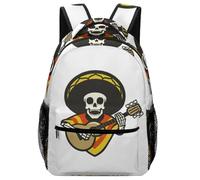 Lyfthologen Sac à dos décontracté en tissu Oxford durable, sac à dos Yorkshire Terrier, sac à dos pour garçons, filles, voyage, sport, Tête de mort pour guitare mexicaine, One Size