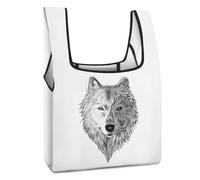 Lyfthologen Sac à provisions pliable, sac d'épicerie réutilisable amérindien, sac fourre-tout lavable pour un usage quotidien, sacs de voyage, Loup gris., Taille unique