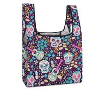 Lyfthologen Sac à provisions pliable, sac d'épicerie réutilisable pour corgi et pizza, sac fourre-tout lavable pour un usage quotidien, sacs de voyage, Dia De Muertos mexicaine, Taille unique