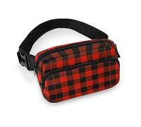 Lyfthologen Sac banane, trois loups et lune, sac banane réglable pour course à pied, marche, randonnée, Motif buffle rouge et noir., 20x13cm