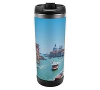 Lyfthologen Tasse à café de voyage isotherme en acier inoxydable de 380 ml, tasse de voyage Venise Italie avec couvercle étanche, fond antidérapant