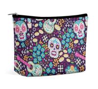 Lyfthologen Trousse de maquillage pour chien teckel de Noël, trousse de toilette portable avec fermeture éclair pour un usage quotidien, voyage, Dia De Muertos mexicaine, One Size