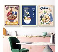 LYFWIN Japonais Ramen Affiches Nouilles Illustration Art Toile Peintures Oeuvre DrôLe Art Mural Cuisine Restaurant DéCoration Murale Photo 40x60cmx3 Pas De Cadre