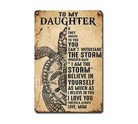 Lygond Plaque en métal vintage en étain Motif tortue verte avec inscription « To My Daughter If Fate Whispers To You You Can't Withstand The Rainstorm » 30,5 x 40,6 cm