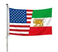 Lyh Drapeau D'amitié Old Iran USA 1,5 X 2,4 M, Drapeau De L'amitié Des Iraniens Américains, Drapeaux De Décoration Extérieure, Décoration À Double coutures Résistante À La Décoloration