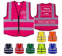 Lyhacjp Gilet Jaune Personnalisable Avec Logo, Haute Visibilité, de Sécurité Avec Poche, Fluorescent, Pour Voiture, Rose