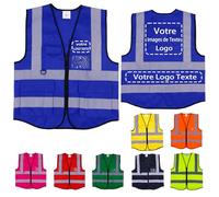 Lyhacjp Gilet Jaune Personnalisable Avec Logo, Haute Visibilité, de Sécurité Avec Poche, Fluorescent, Pour Voiture, Bleu