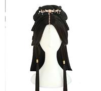 LYHHGS Cosplay Hanfu Perruques Femmes Chinois Traditionnel Ancien Hanfu Perruques Femme Cosplay Accessoire Couvre-Chef Noir Longue Droite pour Femmes