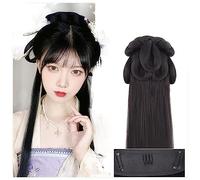 LYHHGS Hanfu Cosplay Perruques Femmes Noir Anime Ancien Chinois Hanfu Perruques Couvre-Chef Accessoires Hanfu Longue Droite Perruques Noir Perruque Bandeau (Color : V)