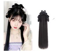 LYHHGS Hanfu Cosplay Perruques Femmes Noir Anime Ancien Chinois Hanfu Perruques Couvre-Chef Accessoires Hanfu Longue Droite Perruques Noir Perruque Bandeau (Color : Corgi)