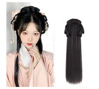 LYHHGS Hanfu Cosplay Perruques Femmes Noir Anime Ancien Chinois Hanfu Perruques Couvre-Chef Accessoires Hanfu Longue Droite Perruques Noir Perruque Bandeau (Color : X)