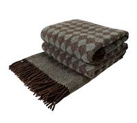 LYHome Couverture Laine 100% - Plaid pour Le Canape Le Lit 1-2 Personnes, Couvre Hiver, Plaids Chaud de Mouton, Couvertures Grand et Souple (140 x 200 cm | Marron avec Vert Losange Scandinave)