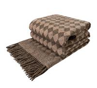 LYHome Couverture Laine 100% - Plaid pour Le Canape Le Lit 1-2 Personnes, Couvre Hiver, Plaids Chaud de Mouton, Couvertures Grand et Souple (140 x 200 cm | Marron - Marron Clair Losange Scandinave)