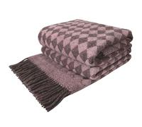 LYHome Couverture Laine 100% - Plaid pour Le Canape Le Lit 1-2 Personnes, Couvre Hiver, Plaids Chaud de Mouton, Couvertures Grand et Souple (140 x 200 cm | Marron avec Rose Doux Losange Scandinave)