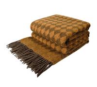 LYHome Couverture Laine 100% - Plaid pour Le Canape Le Lit 1-2 Personnes, Couvre Hiver, Plaids Chaud de Mouton, Couvertures Grand et Souple (140 x 200 cm | Marron avec Moutarde Losange Scandinave)
