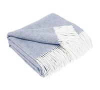 LYHome Plaid Cachemire et Merinos - Couverture pour Le Canape Le Lit, Couvertures Luxe en Laine de Mouton Grande Taille, Blanket Chaude Doux Automne et Hiver (140 x 200 cm | Bleu avec Blanc Chevron)