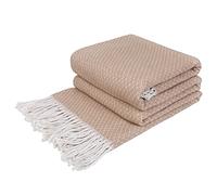 LYHome Plaid Coton - Couverture pour Canape Lit Fauteuil, Couvertures 1 et 2 Personnes, Jete Grande Taille, Couvre Doux D’été Exterieur et Intérieur (140 x 200 cm | Beige avec Blanc Diamant)