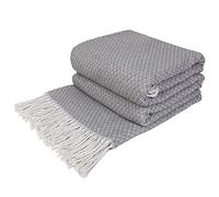 LYHome Plaid Coton - Couverture pour Canape Lit Fauteuil, Couvertures 1 et 2 Personnes, Jete Grande Taille, Couvre Doux D’été Exterieur et Intérieur (140 x 200 cm | Gris Clair avec Blanc Diamant)