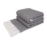 LYHome Plaid Coton - Couverture pour Canape Lit Fauteuil, Couvertures 1 et 2 Personnes, Jete Grande Taille, Couvre Doux D’été Exterieur et Intérieur (140 x 200 cm | Gris - Blanc Carrés Rayures)