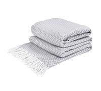 LYHome Plaid Coton - Couverture pour Canape Lit Fauteuil, Couvertures 1 et 2 Personnes, Jete Grande Taille, Couvre Doux D’été Exterieur et Intérieur (140 x 200 cm | Gris Clair avec Blanc Chevron)