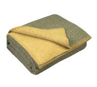 LYHome Plaid Laine Merinos - Couverture pour Canape Lit 1 Personne, Couvertures Accessoires Exterieur de Camping Militaire Voyage et Armee, Hiver Chaud 130x170 cm, Vert Olive - Moutarde Réversible