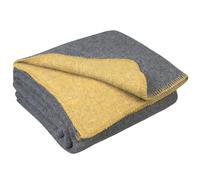 LYHome Plaid Laine Merinos - Couverture pour Canape Lit 1 Personne, Couvertures Accessoires Exterieur de Camping Militaire Voyage et Armee, Hiver Chaud (130 x 170 cm | Moutarde - Gris Réversible)