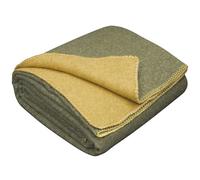 LYHome Plaid Laine Merinos - Couverture pour Canape Lit 1 Personne, Couvertures Accessoires Exterieur de Camping Militaire Voyage et Armee, Hiver Chaud 150x215 cm, Moutarde - Vert Olive Réversible