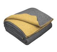 LYHome Plaid Laine Merinos - Couverture pour Canape Lit 1 Personne, Couvertures Accessoires Exterieur de Camping Militaire Voyage et Armee, Hiver Chaud (150 x 215 cm | Gris et Moutarde Réversible)