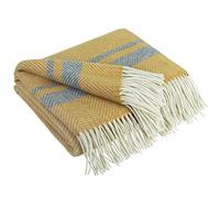 LYHome Plaid Laine Merinos - Couverture pour le Canape, le Lit 1 et 2 personnes, Couvertures en Laine de Mouton, Plaids Mérinos Chaude Hiver Grande (140x200 cm | Jaune Moutarde - Gris - Blanc Rayures)