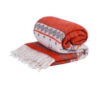 LYHome Plaid Laine Merinos - Couverture pour Le Canape, Le Lit 1 et 2 Personnes, Couvertures en Laine de Mouton, Plaids Mérinos Chaude Hiver Grande (140 x 200 cm | Rouge avec Blanc Cerf)