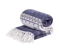 LYHome Plaid Laine Merinos - Couverture pour Le Canape, Le Lit 1 et 2 Personnes, Couvertures en Laine de Mouton, Plaids Mérinos Chaude Hiver Grande (140 x 200 cm | Bleu avec Blanc Cerf)