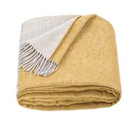 LYHome Plaid Laine Merinos - Couverture pour Le Canape, Le Lit 1 et 2 Personnes, Couvertures en Laine de Mouton, Plaids Mérinos Chaude Hiver Grande (140 x 200 cm | Jaune Moutarde - Gris Réversible)