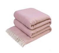 LYHome Plaid Laine Merinos - Couverture pour Le Canape, Le Lit 1 et 2 Personnes, Couvertures en Laine de Mouton, Plaids Mérinos Chaude Hiver Grande (140 x 200 cm | Rose avec Blanc Losange)