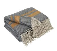 LYHome Plaid Laine Merinos - Couverture pour le Canape, le Lit 1 et 2 personnes, Couvertures en Laine de Mouton, Plaids Mérinos Chaude Hiver Grande (140x200 cm | Gris - Jaune Moutarde - Blanc Rayures)