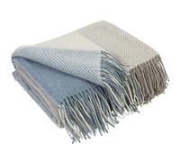 LYHome Plaid Laine Merinos - Couverture pour Le Canape, Le Lit 1 et 2 Personnes, Couvertures en Laine de Mouton, Plaids Mérinos Chaude Hiver Grande (140 x 200 cm | Bleu Clair - Beige Carrés Chevron)