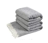 LYHome Plaid Laine Merinos - Couverture pour Le Canape, Le Lit 1 et 2 Personnes, Couvertures en Laine de Mouton, Plaids Mérinos Chaude Hiver Grande (140 x 200 cm | Gris avec Blanc Losange)