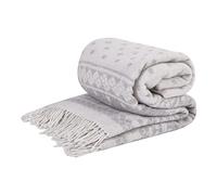 LYHome Plaid Laine Merinos - Couverture pour Le Canape, Le Lit 1 et 2 Personnes, Couvertures en Laine de Mouton, Plaids Mérinos Chaude Hiver Grande (140 x 200 cm | Gris Clair avec Blanc Cerf)