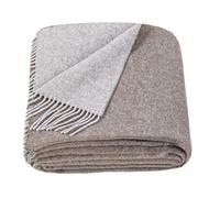 LYHome Plaid Laine Merinos - Couverture pour Le Canape, Le Lit 1 et 2 Personnes, Couvertures en Laine de Mouton, Plaids Mérinos Chaude Hiver Grande (140x200 cm | Marron Clair - Gris Clair Réversible)